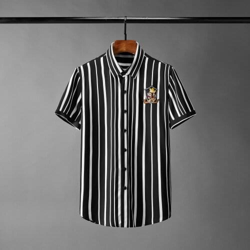 Minglu Stripe Mens Shirts Luxury Lion Crown Flocking Embroidery Long Sleeve Casual Male Shirts Plus Size 4xl Slim Fit Man Shirts