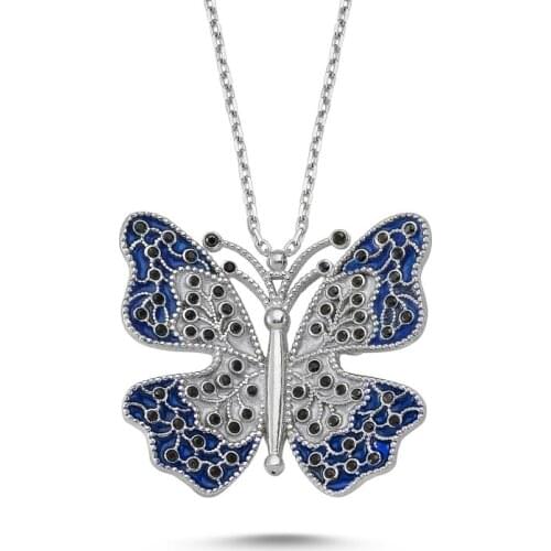 Silver 925 Sterling Enamel Butterfly Necklace