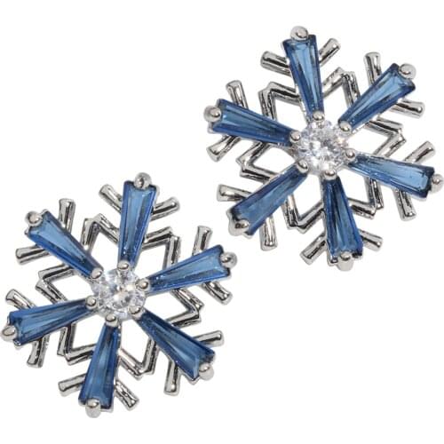 Snowflake Stud Earrings CZ Cubic Zirconia Blue White Pink Purple Christmas Holidays Decorations Gifts for Women Jewelry WE03
