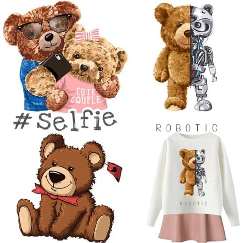 Big Cute Cartoon Bear Stickers Patches Thermal Iron-on Transfers for Clothing Thermoadhesive Patch on Clothes Diy Applique