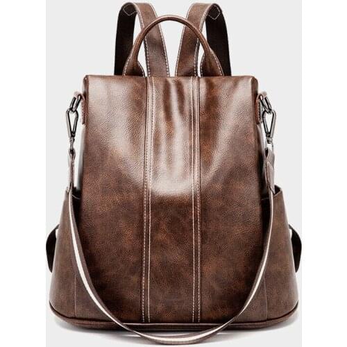 Anti-theft Backpack All-match 2020 Women Ladies Girl Fashion Retro Soft Skin Multifunction Travel Bag Simplicity Casual