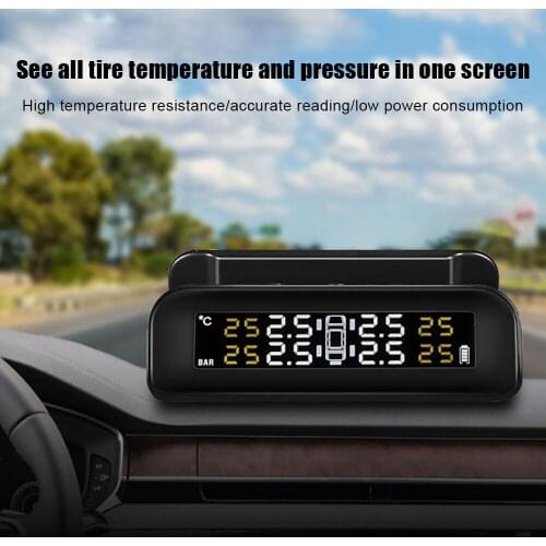 Vehemo 6Bar TPMS Built-In External Tire Pressure Monitor Compatibility Battery PC+ABS Solar Charging Tire Pressure Monitor