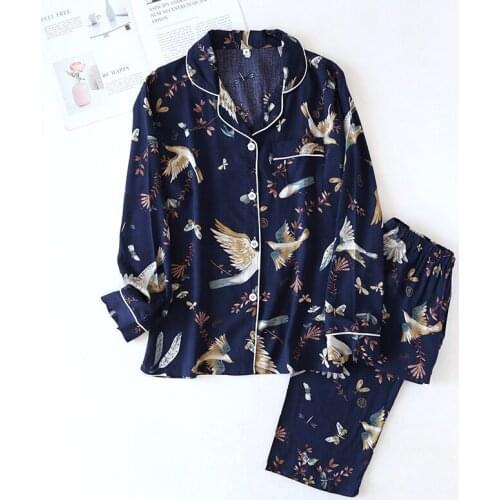 2021 Spring and Summer Womens Long-sleeved Trousers Sexy Pyjama Suit Thin Section Cool and Touching Home Service Living Wear