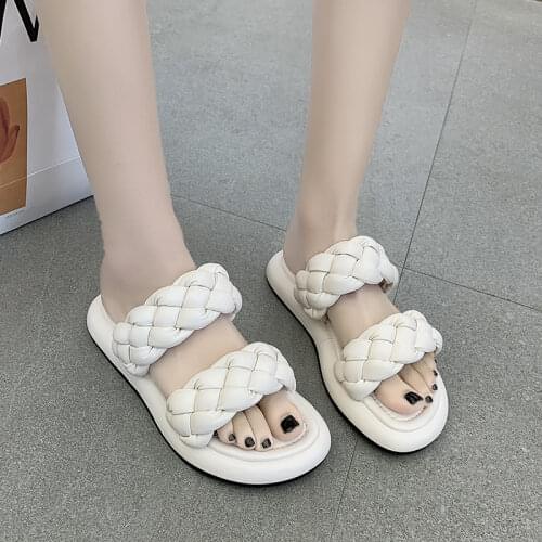 Womens Flip Flops Summer 2021 New Women Slipper Brand Weave Ladies Sandal Shoes Low Open Toe Flat Casual Slides Beach Shoes