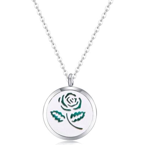 10pcs Rose Flower 1'' Valentines Aromatherapy Essential Oils Stainless Steel Diffuser Locket Necklace