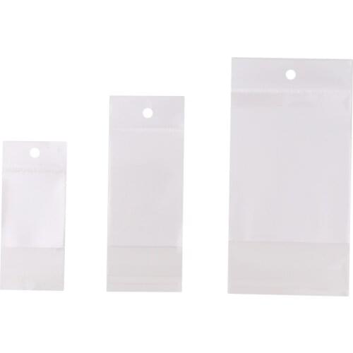 100Pieces 3 Size One Side Clear Self Seal Zipper Plastic Retail Packaging Zip Lock Storage Jewelry Packaging Hang Hole