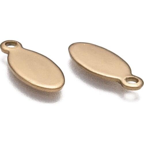 Oval 304 Stainless Steel Blank Stamping Tag Charms Pendant For Necklace Bracelet Craft Making Golden Color 16x7x1mm, Hole: 1.5mm