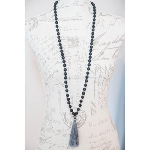 108 Mala Bead Necklace Matte Black Onyx Necklace Long GreyTassel Necklaces Prayer Necklaces Yoga Mala meditation Beads Jewelry