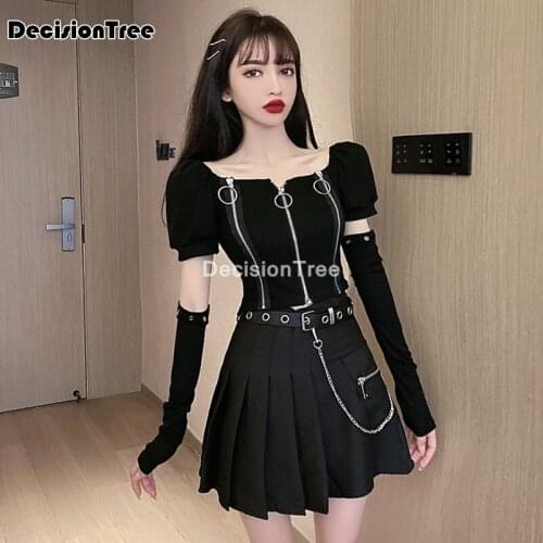 2021 japan school uniform splicing sleeve o neck sexy ring black tops women night club school uniforms college wind suit set