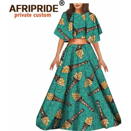 2020 African 2 Piece for Women Crop Top Skirt Dashiki Outfits Print Clothing Ankara Attire Maxi Dress Plus Size Loose A722675