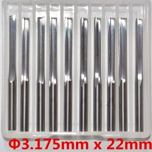 3.175mm x 22mm-10PCS, cnc tungsten solid carbide end mill,woodworking router bit,2 flutes straight milling cutter,wood cuttter