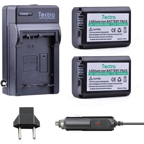 Tectra 2pcs NP-FW50 NPFW50 Battery + Digital Charger for Sony Alpha 7 a7 7R a7R 7S a7S a3000 a5000 a6000 NEX-3 NEX-3N Battery