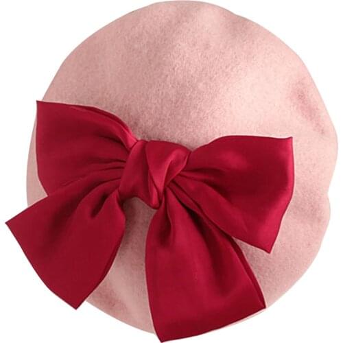 Toddler Kid Girls Beret Hat French Style Winter Warm Knit Hat with Cute Ribbon Bowknot Fashion Hat 2 to 6 Years Old