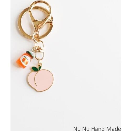 Handmade DIY Bunny Cute Canned Peach Fruit Keychain Bag Pendant Jewelry Accessories Alloy Car Key Chains Valentines Day Gift