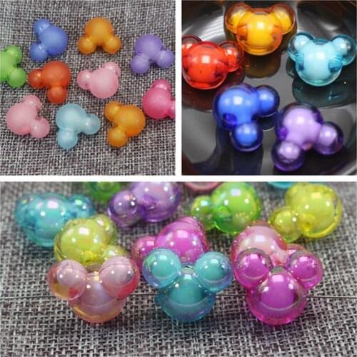 25 Mixed Color Acrylic Mouse Face Chunky Beads 22X18mm Various Style Bead Inside