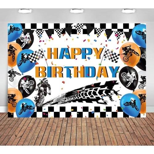 Motocross Racing Lane Backdrop for Photography Boy Car Party Supplies Banner Checkered Flag Balloons Decorations Prop Background