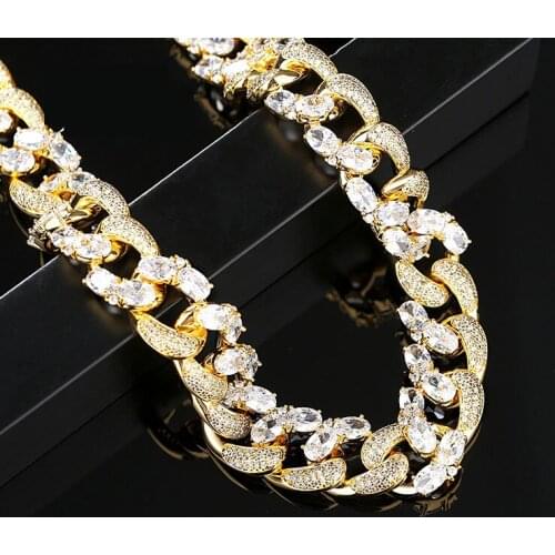 Funmode Charm Miami Cuban Chain Necklace Gold color Iced Out Paved Rhinestones Men Hip Hop Accessories Jewelry FN231