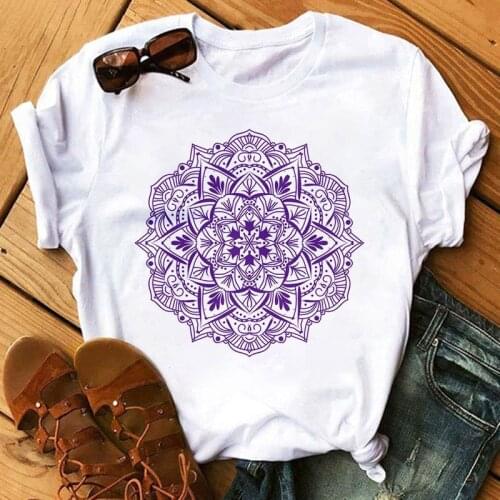 Women Aesthetics Tee Graphic Tshirt Beautiful Mandala Print Short Sleeve Tshirt Female Clothing Oversized Camisetas Verano Mujer