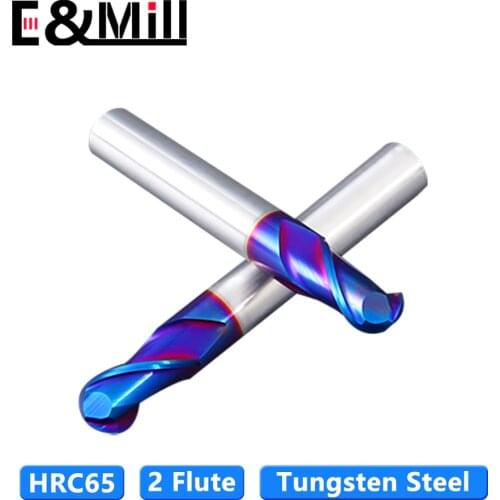 HRC65 2 Flute tungsten steel carbide ball cutter blue nano CNC tool R cutter ball end milling cutter 1-12mm diameter end mill