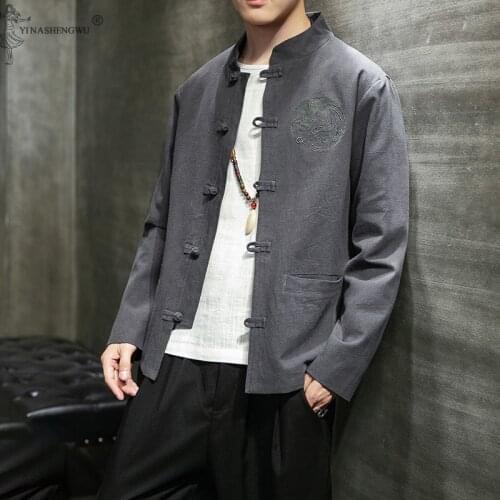 Cardigan Men Japanese Kimono Long-sleeved Shirt Mens Yukata Mens Haori Japanese Embroidered Stand Collar Cotton And Linen Coat