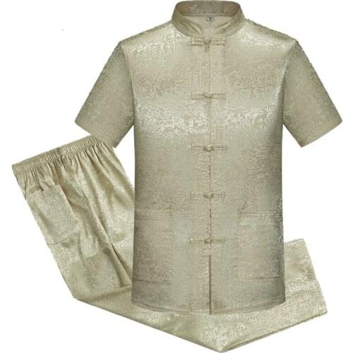 Chinese Mens Satin Kung Fu Suit Traditional Male Wu Shu Sets Tai Chi Uniform Clothing Martial Arts Uniform Outdoor Walking