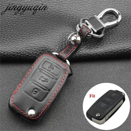 Jingyuqin Leather Car Key Cover Case For VW Passat CC POLO Golf GTI jetta tiguan Gol CrossFox Eos Scirocco Beetle for Skoda Seat