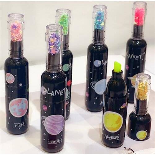 6Pcs Cute Planet Wine Bottle Candy Highlighter Marker Pen Drawing Fluorecent Marker WritingTool Back School 2021 Office Supply
