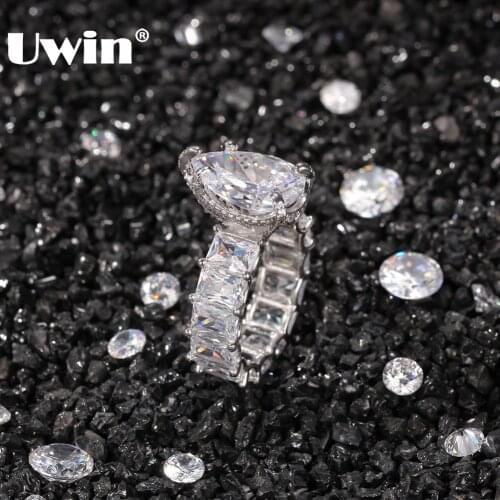 UWIN Top Large Iced Out Baguette Ring Gold/White Gold Color 7mm Square CZ 1 Row Fashion Men And Women Gift Rings Hiphop Jewelry