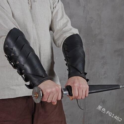 Adult Men medieval Warrior Larp Knight leather Arm Bracer with Buckle Armor Rivet Steampunk Archer Gauntlet Cos Costume For Men
