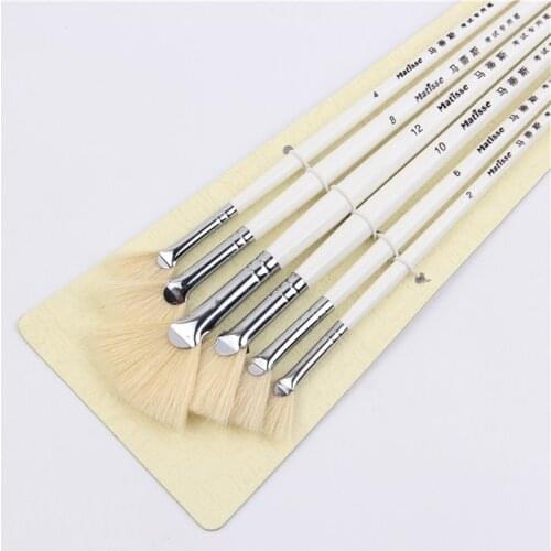 6Pcs Paint Brush Set Fan Shaped Nylon Hair Gouache Watercolor Acrylic Paint Brush For School Painting Drawing Art Supplies