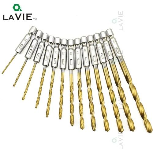 LA VIE 13pcs 1/4 Hex Shank Tungsten Twist Drill Bit HSS Bits Carbide High Speed Steel Titanium Coated Drill Bit Set 1.5-6.5mm 01