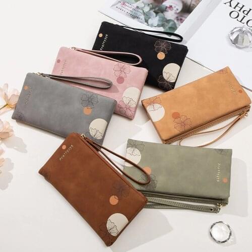 2021 New Soft Nubuck Leather Women High Capacity Ladies Fashion Flower Female Wallet Coin Purse Long Purse Card Holders