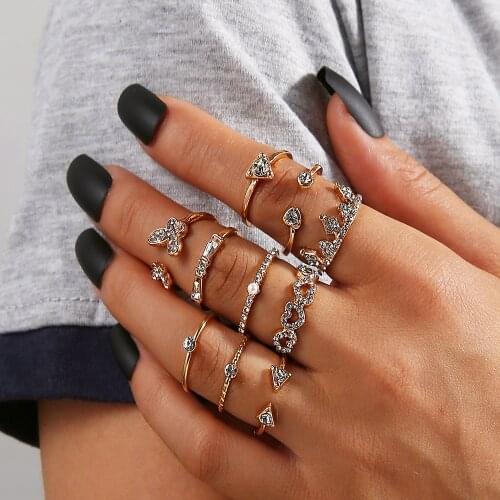 New Vintage Gold Crystal Butterfly Rings 2020 Bohemian Moon Star Ring For Women Midi Finger Ring Set Wedding Fashion Jewelry