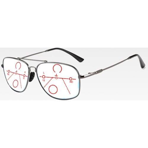 Oversized Memory Metal Legs Pilot Progressive Multifocal Reading Glasses +0.75 +1 +1.25 +1.5 +1.75 +2 +2.25 +2.5 +2.75 To +4