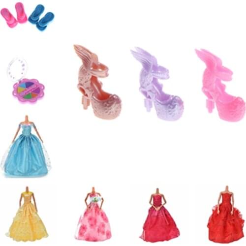 Doll Clothes Fashion Dress Daily Wear Skirt Party Gown Cosmetics Eyeshadow Lipstick Rings Shoes For Barbie Doll Accessories