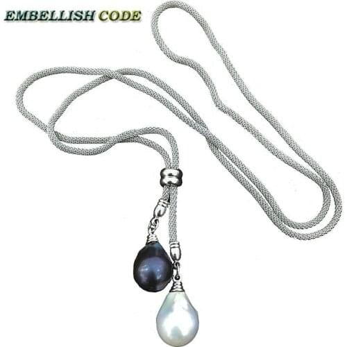 NEW Special baroque keishi pearl pendant Sweater necklace nucleated flame ball shape Durable long adjust net chain