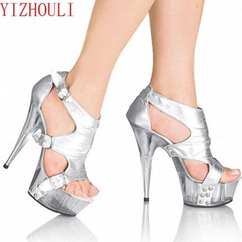 Sexy punk ultra high heels 15cm buckle ultra high heels 6 inch cone heels crystal shoes cover heel performance shoes