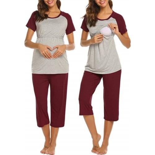 Pajamas Set Maternity Pregnant Womens Nightwear Spring Autumn Nursing Top And Pant Set Home Suit Short Sleeve Pants Sportswear