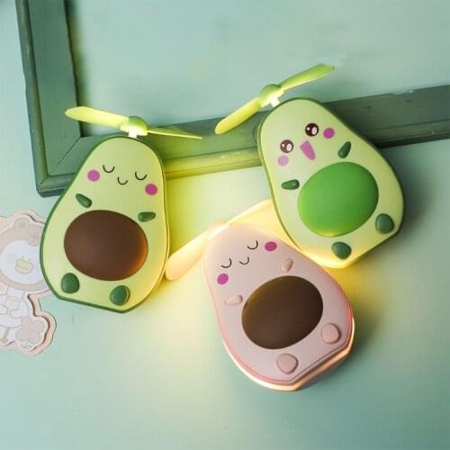 Portable Avocado Shape Handheld Mini Air Cooler Fan with Fill Light Mirror USB Rechargeable Small Personal Cooling Tools