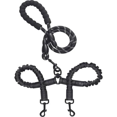 360 Swivel No Tangle Bungee Double Dog Leash Reflective Padded Shock Absorbing Strong Dual Pet Dog Leash For Two Puppy