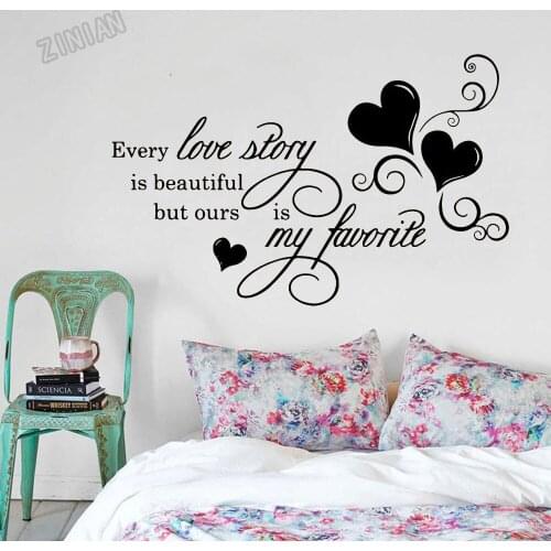 Romantic Quote Wall Decal Every Love Story Is Wall Sticker Bedroom Decor Vinyl Removable Wall Paper For Couple Room Art Y183