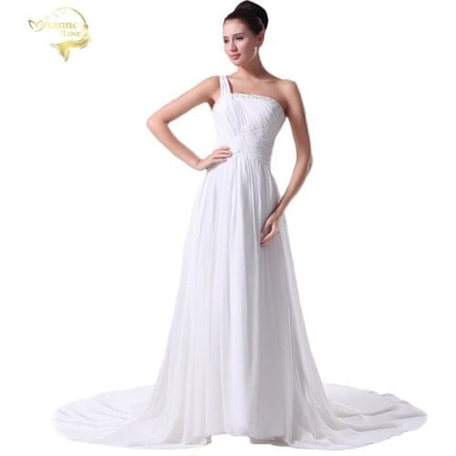 2020 Vestido De Noiva Chiffon Bride Dress Robe De Mariage One Shoulder Court Train White Ivory Wedding Dresses Boho Bridal Gown