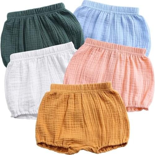 2020 Summer Kawaii Newborn Baby Boy Bloomers Shorts PP Pants Cotton and Linen Solid Color Girls Bread Pants Toddler Clothes