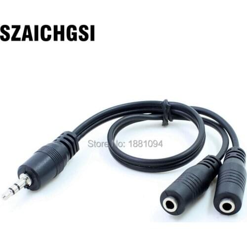 SZAICHGSI wholesale 1000pcs Audio Conversion Cable 3.5mm Male To 2 Female Headphone Jack Splitter Audio Adapter Cable black