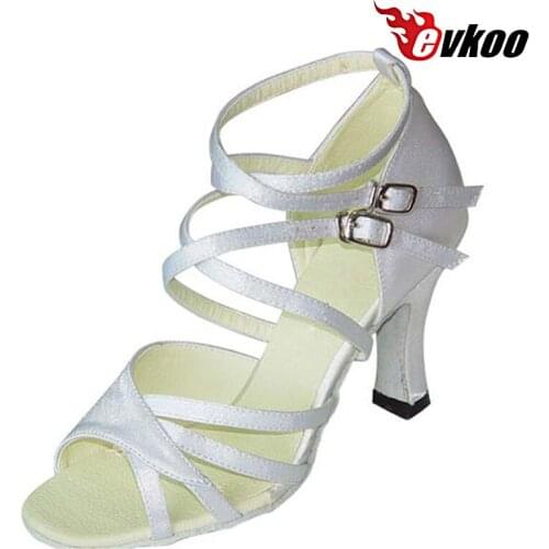 Evkoodance Satin Black Or White Woman Latin Heel Height 8cm Dance Shoes 2017 Popular Style Salsa Dance Evkoo-150