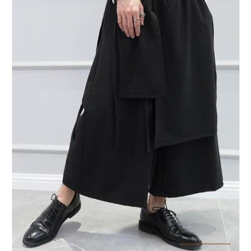 Hip hop skirt pants mens fake two-layer personality Capris Japanese hip-hop Korean style hair stylist irregular