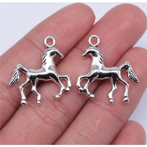WYSIWYG 4pcs 24x22mm Antique Silver Color Pendant Horse Jewelry Making Pendants Horse Charm Horse