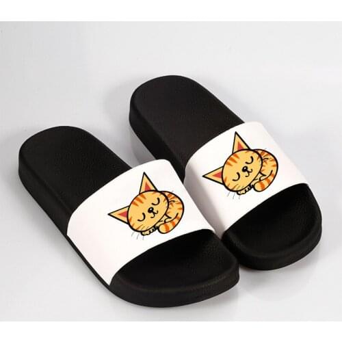 Women Slippers Home Indoor Flip Flops Pattern Kawaii Cat Funny Cartoon Slipper Beach Sandals Summer Non-slip Slides Plus Size 41