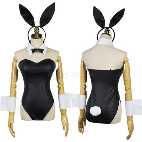 Anime Sexy Sakurajima Mai Cosplay Costume Women Girl Halloween Party Nightclub Black Bunny Girl Jumpsuit Wig dress up C55M55