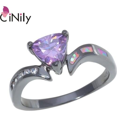 CiNily Created Pink Fire Opal Purple Stone Cubic Zirconia Black Gold Color Wholesale For Women Jewelry Ring Size 6-8 OJ9466